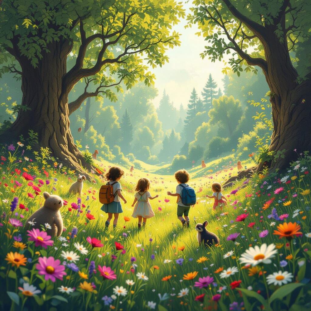 Whimsical Children's Meadow: A Matte Painting