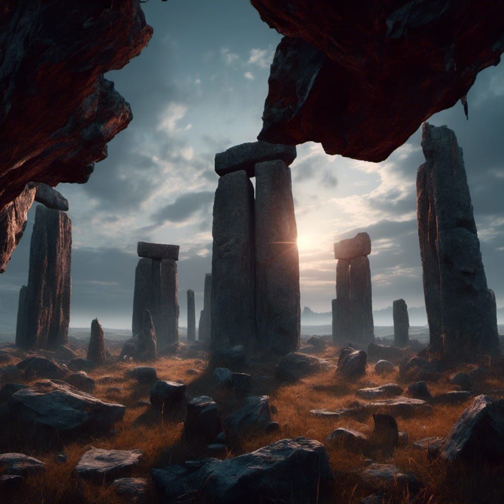 Stonehenge Daybreak Ritual: Dark Fantasy Concept Art