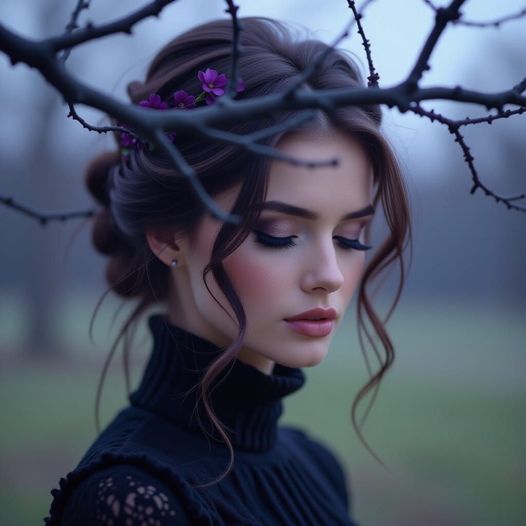 Ethereal Double Exposure: Woman's Face Blended with Nature