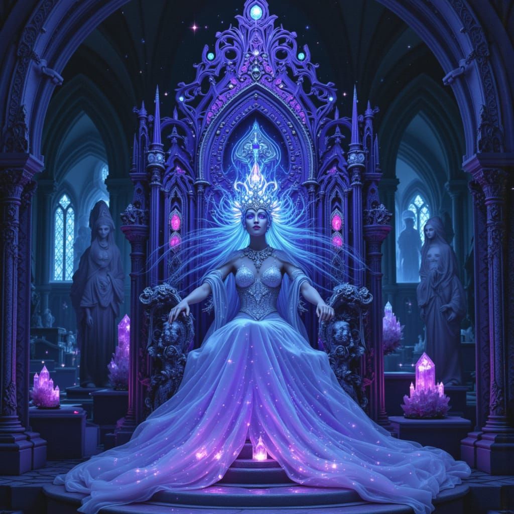 Celestial Empress with Iridescent Hair in Gothic Nouveau Sty...