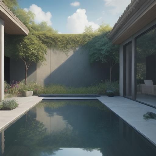 Modern Courtyard Residence with Pool in Soft Light