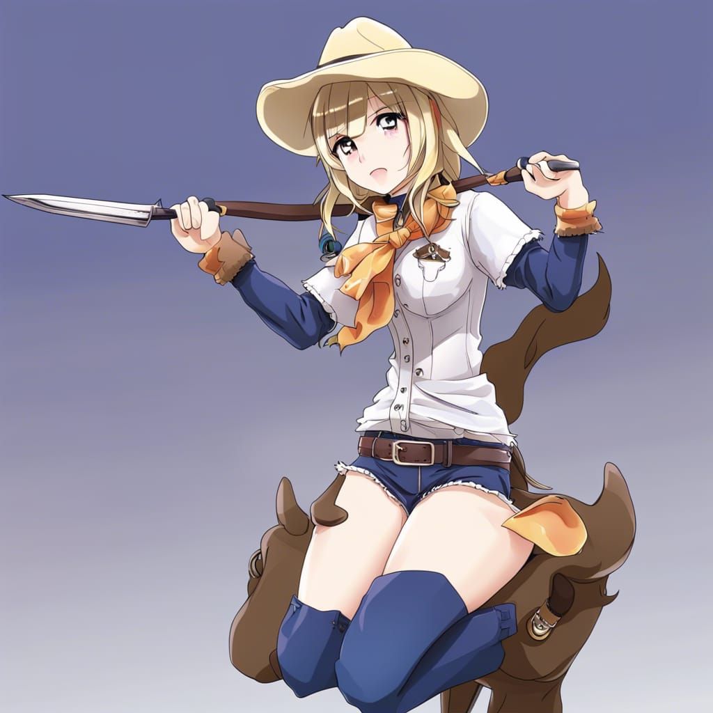 Anime Cowgirl in Japanese Manga Style