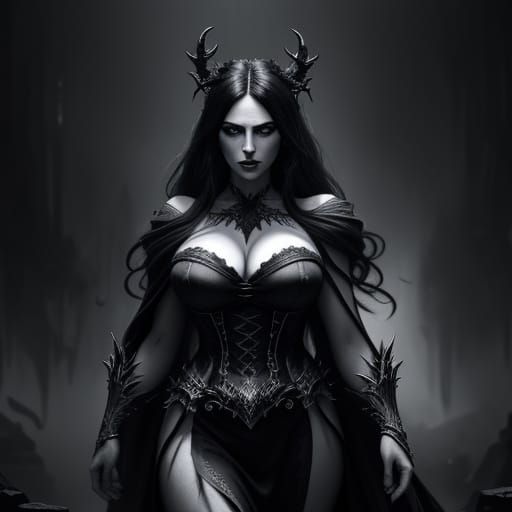 Dark Fantasy Demon Hunter in Charcoal Drawing Style