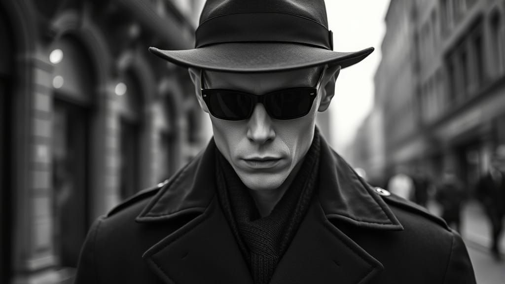 Mysterious Black and White Spy in a Trench Coat