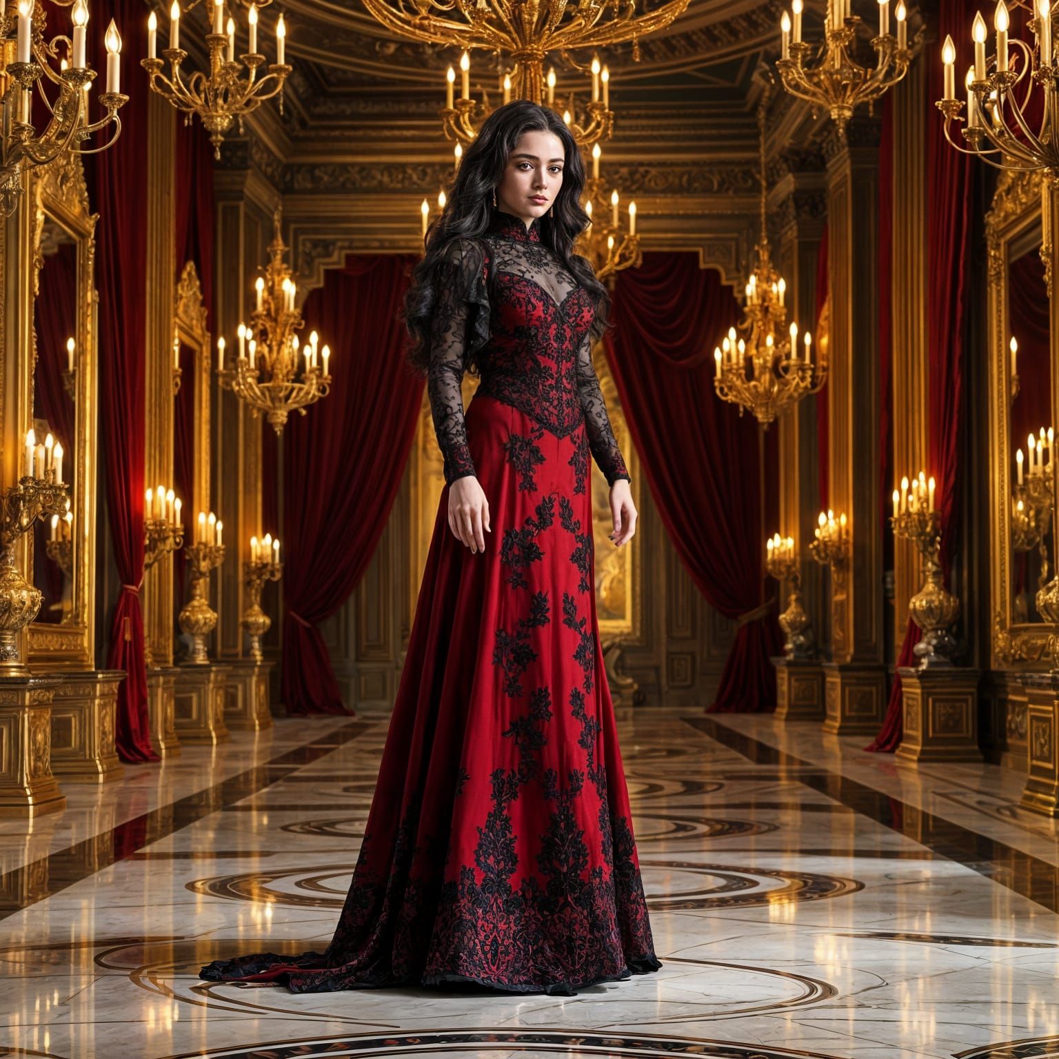 Phenomenal Red-Haired Woman in Luxurious Hall