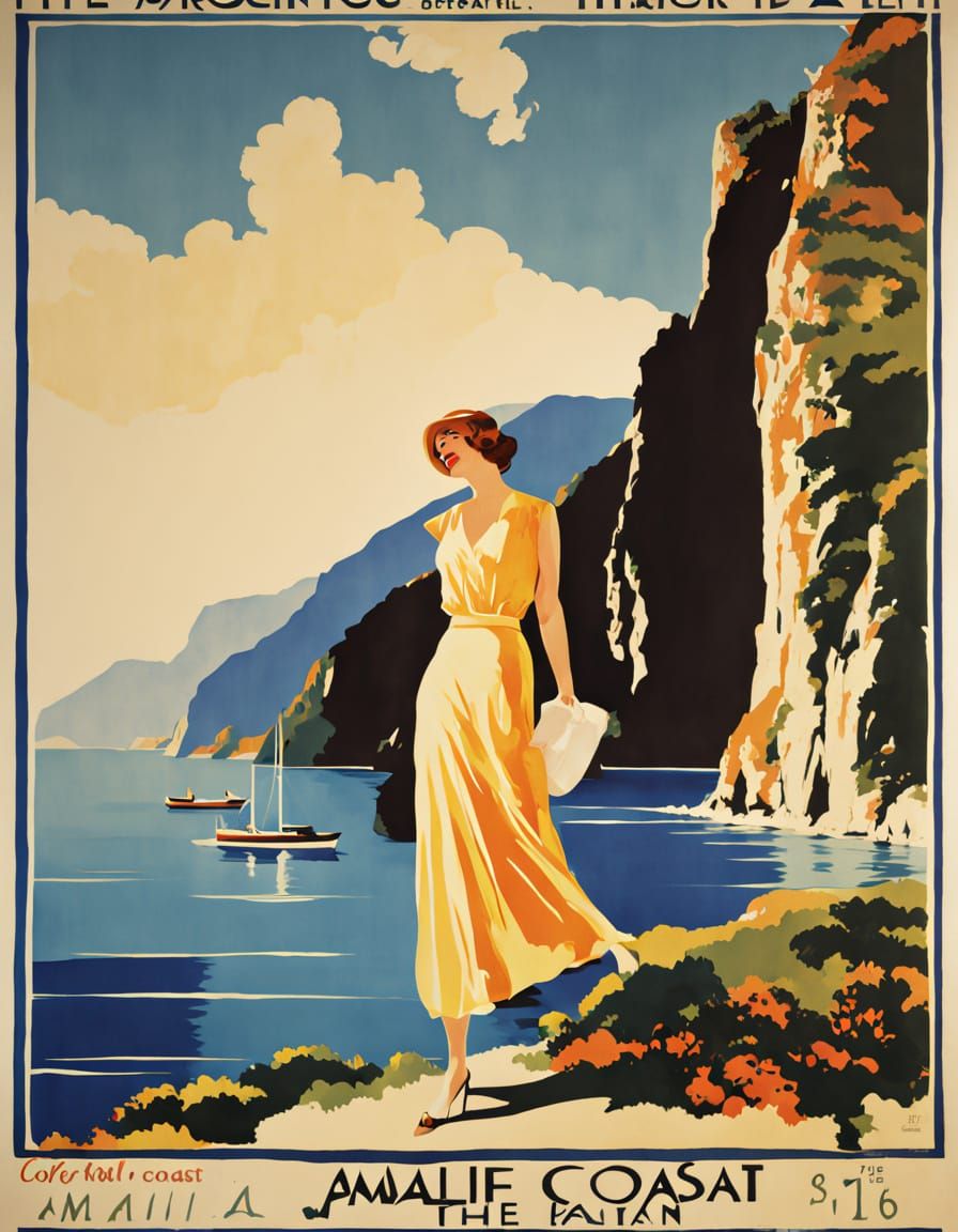 Vintage 1930s Travel Poster: The Amalfi Coast, Italy