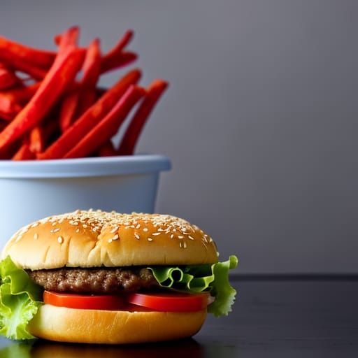 Hamburger and French Fries Close-Up