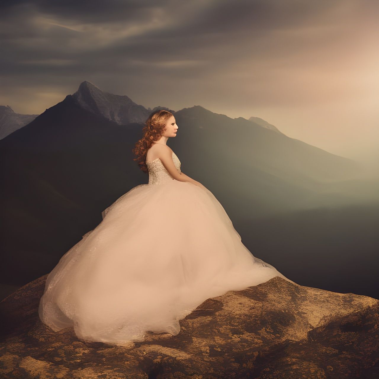 Portrait of a Lady in a Ball Gown, Mountain Setting