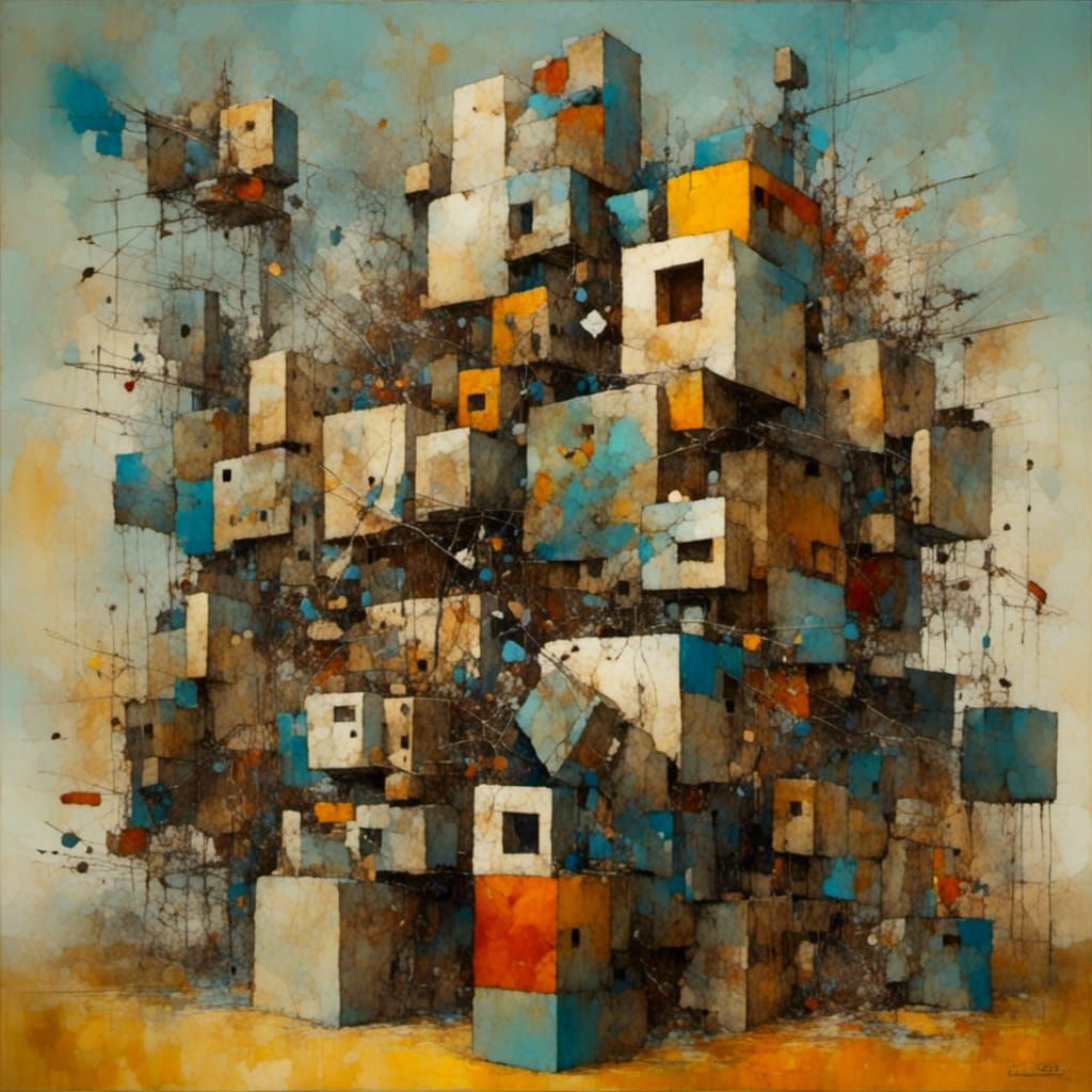 Abstract Sculpture 'Blocks of Chaos' in Kandinsky Style