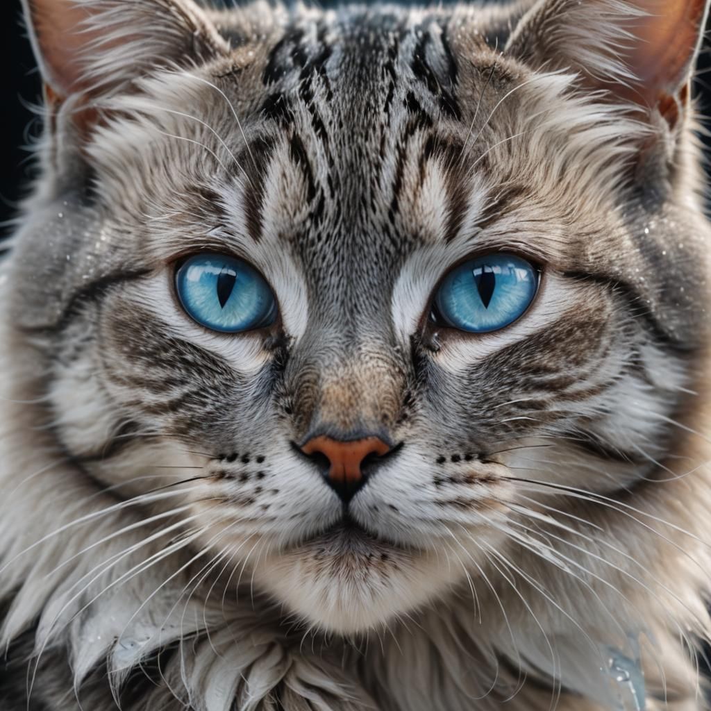Hyperrealistic Silver Tabby Cat with Ice Blue Eyes