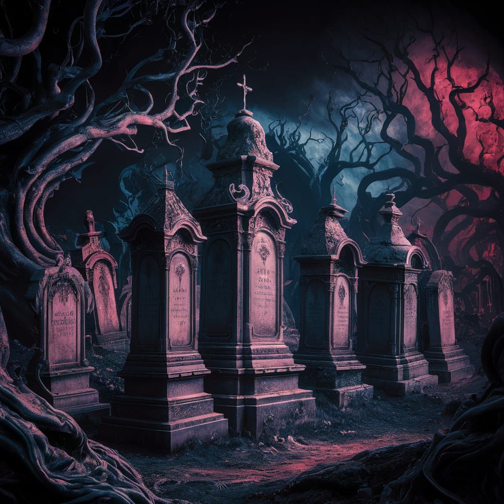Eerie Fantasy Cemetery in Striking Matte Painting