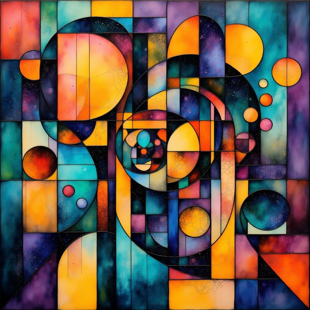 structural abstract art : 3d blocks of squares and circles: layered in three dimensional space : add 3d shadow to add de...