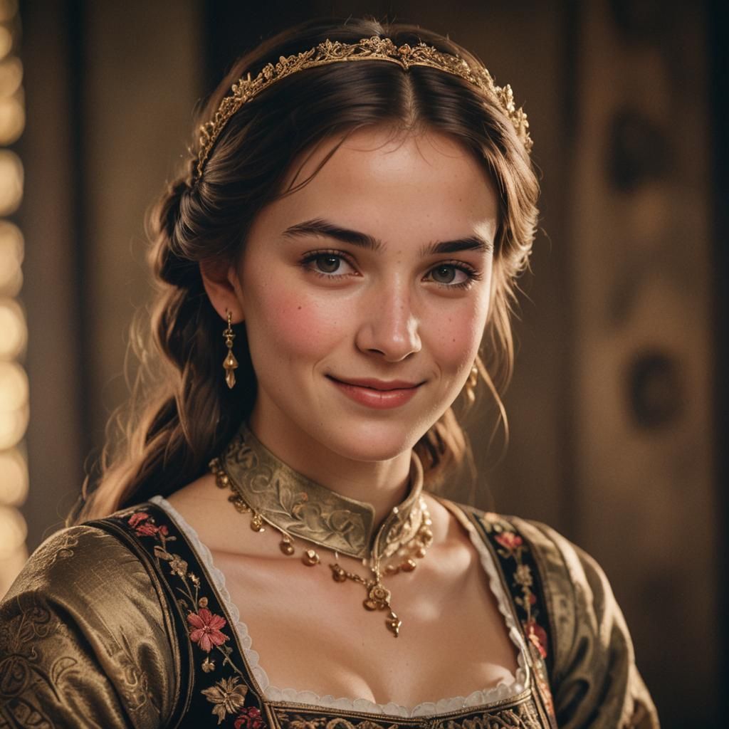 Face of a Pretty Brown Haired Medieval Girl