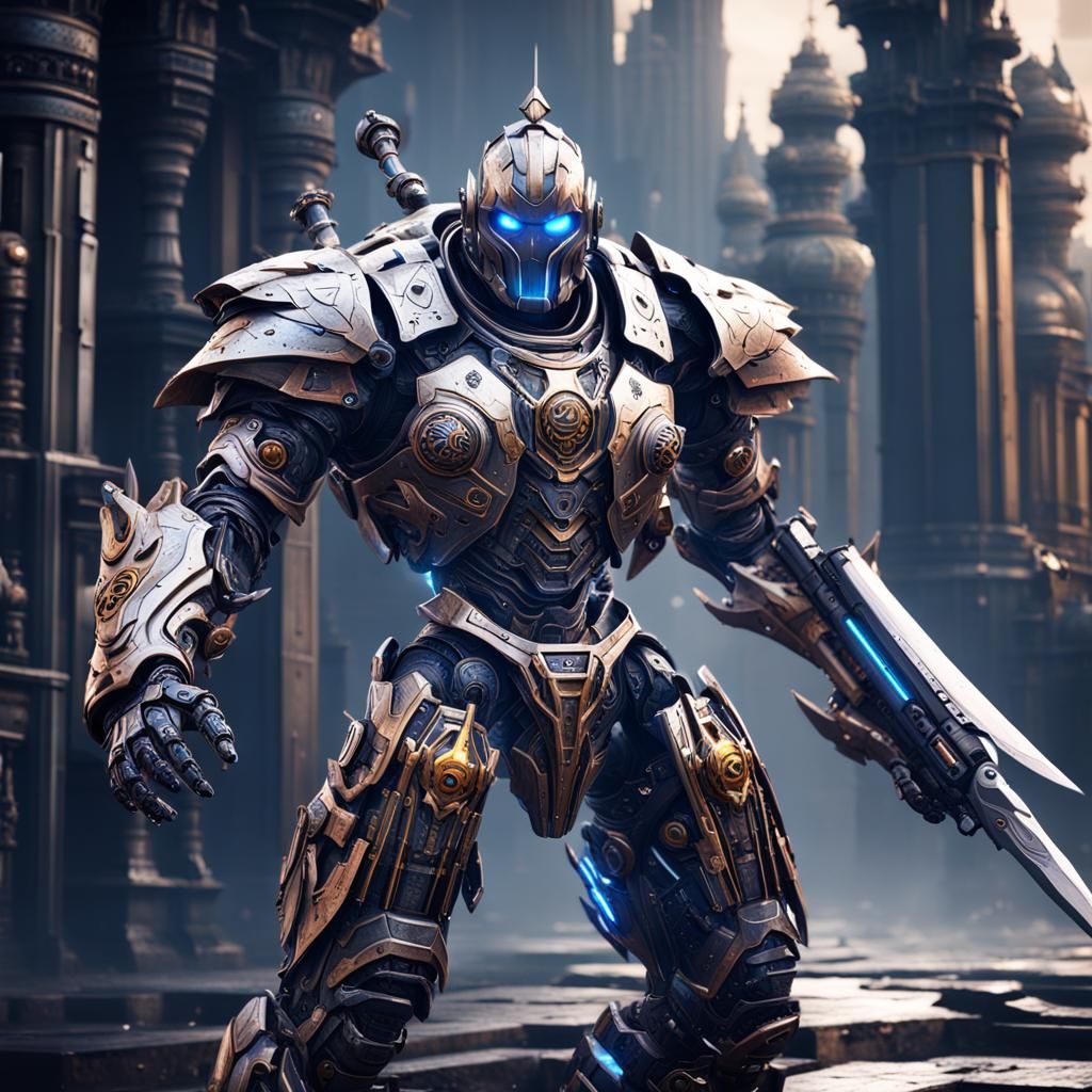 Sleek Robot Warrior in Detailed Matte Painting