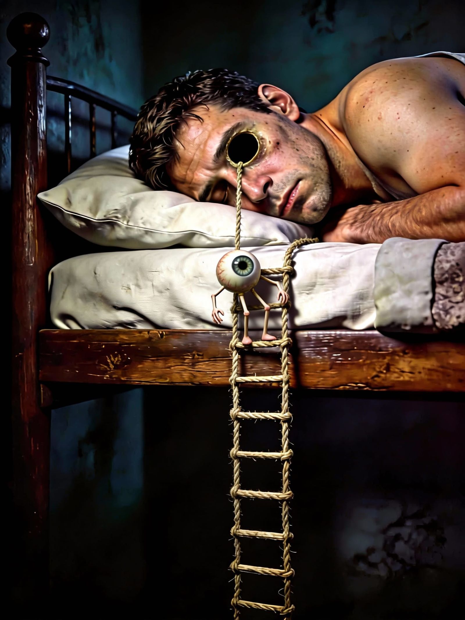 Anthropomorphic Eyeball Climbs Ladder