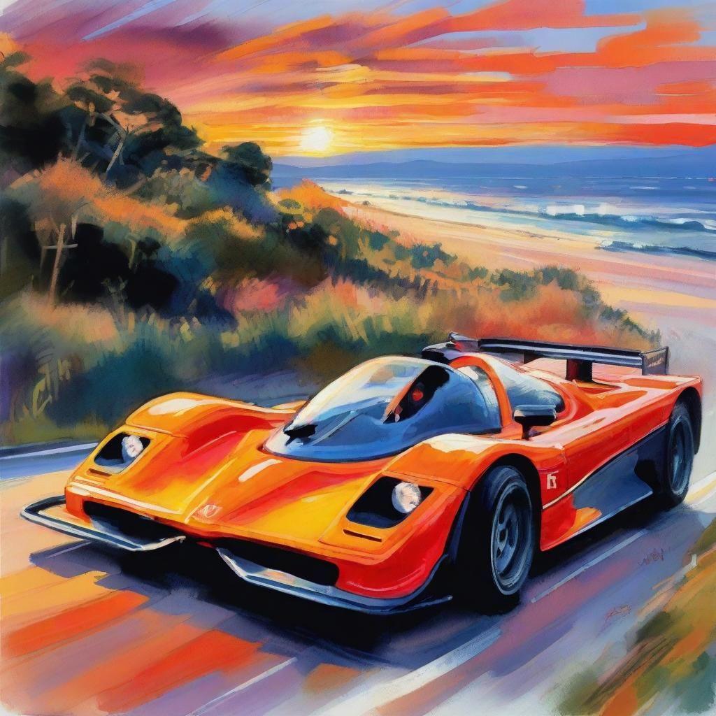 McLaren F1 Sunset: Gouache and Watercolor Impression