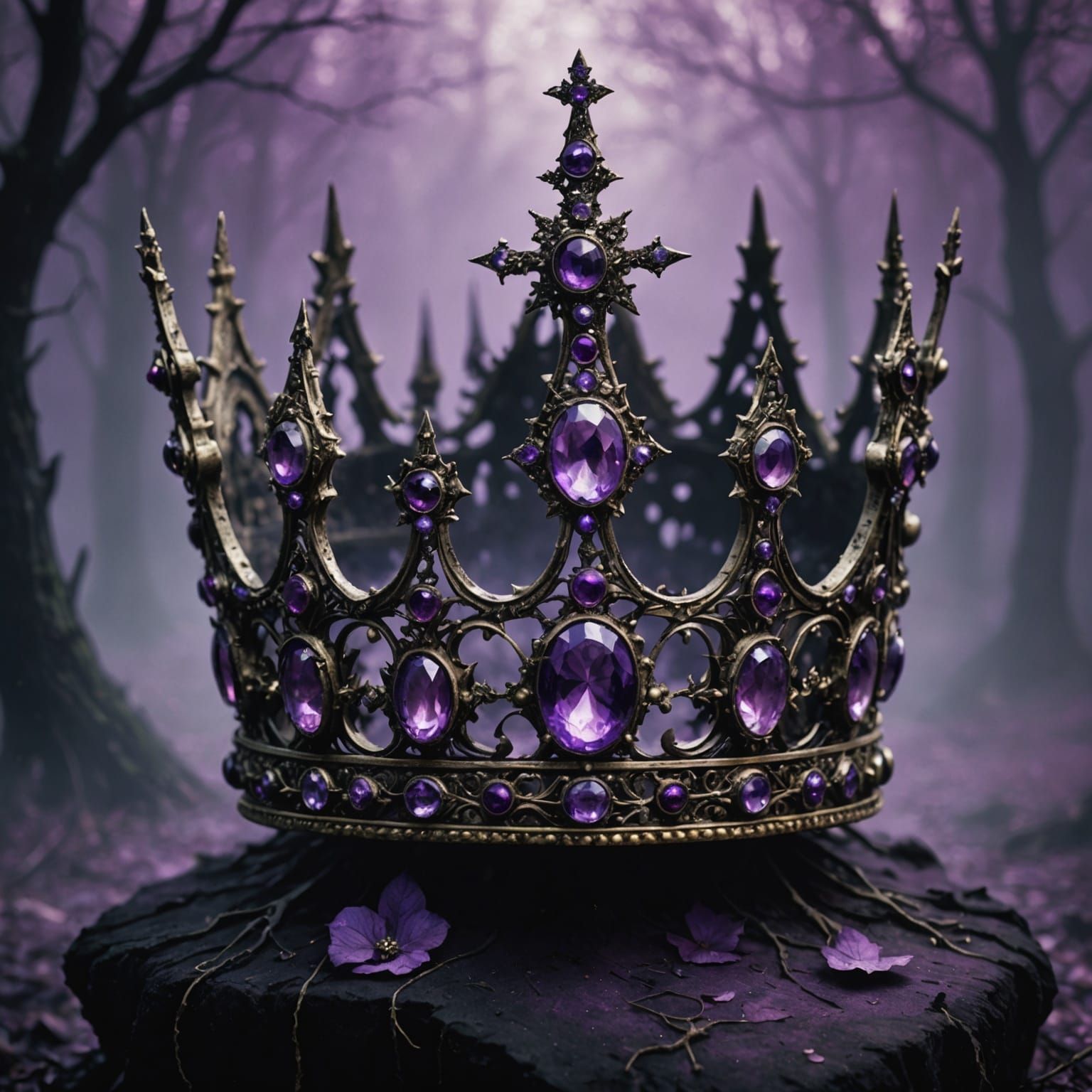 Cursed Crown with Haunting Jewels and Eerie Mist