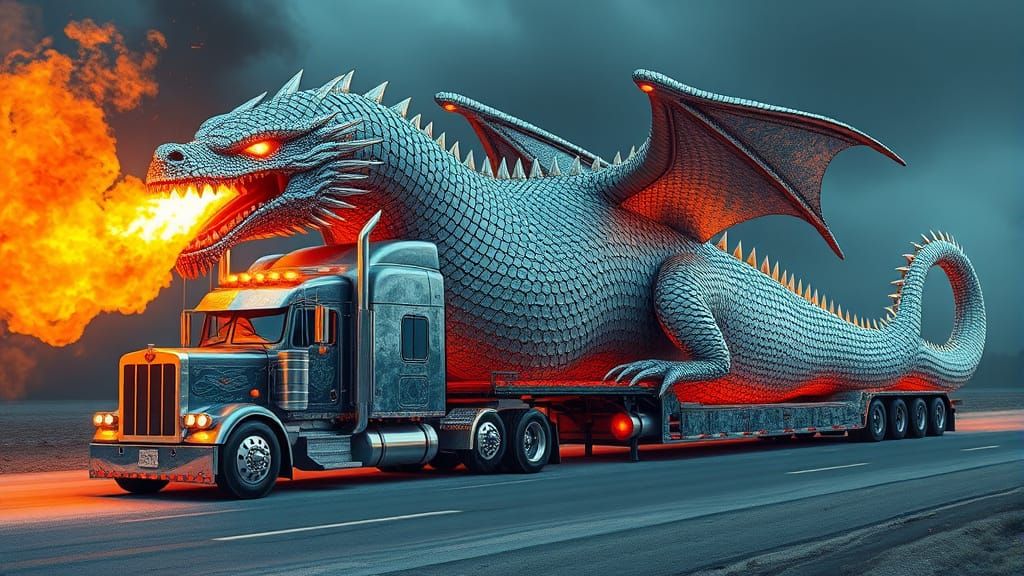 Dragon Trailer Truck in Industrial Mystical Style
