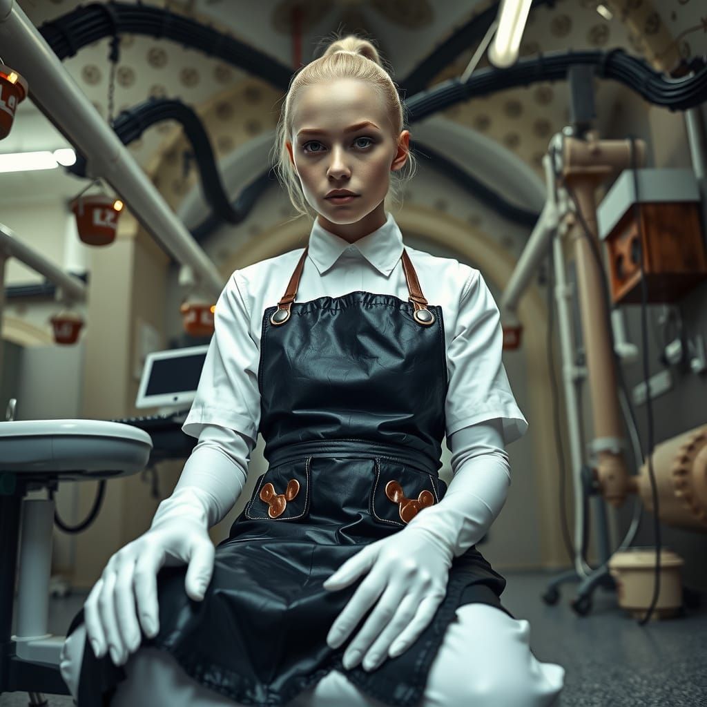 Stern Albino Nurse in Underground Gynaecological Horror Scen...