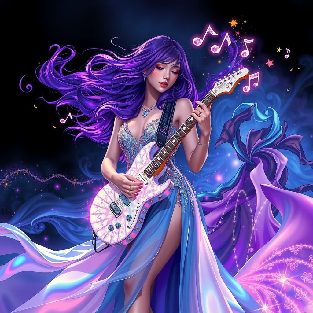Ethereal Rockstar Goddess Shines with Vibrant Guitar Melody