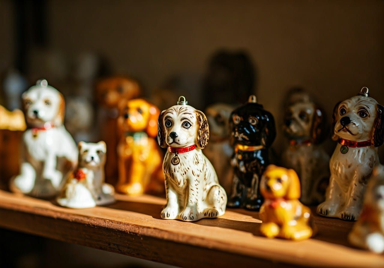 Enameled Glass Dog Figurines Still Life