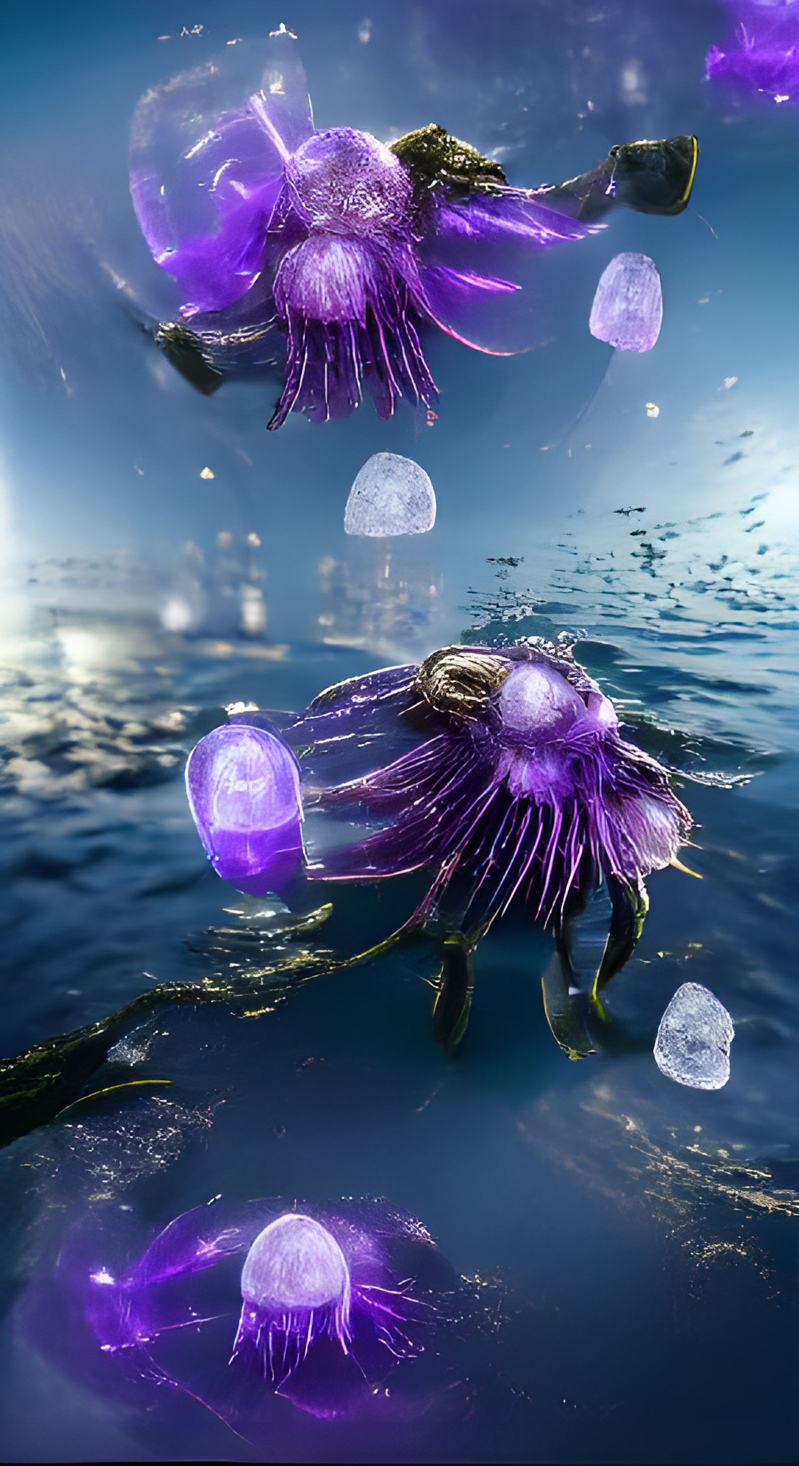 Amethyst Bioluminescent Jellyfish in Deep Ocean
