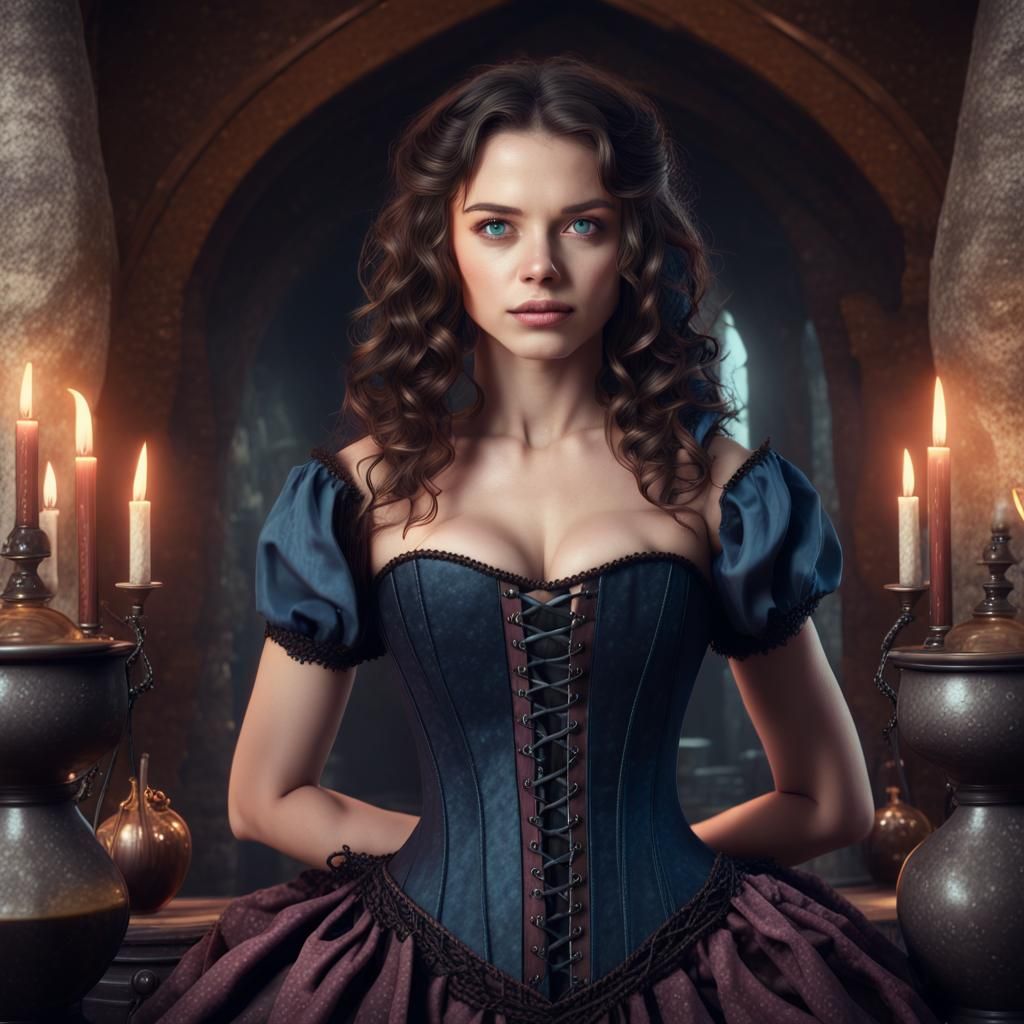 Medieval Witch Brewing Potion in Castle Lair