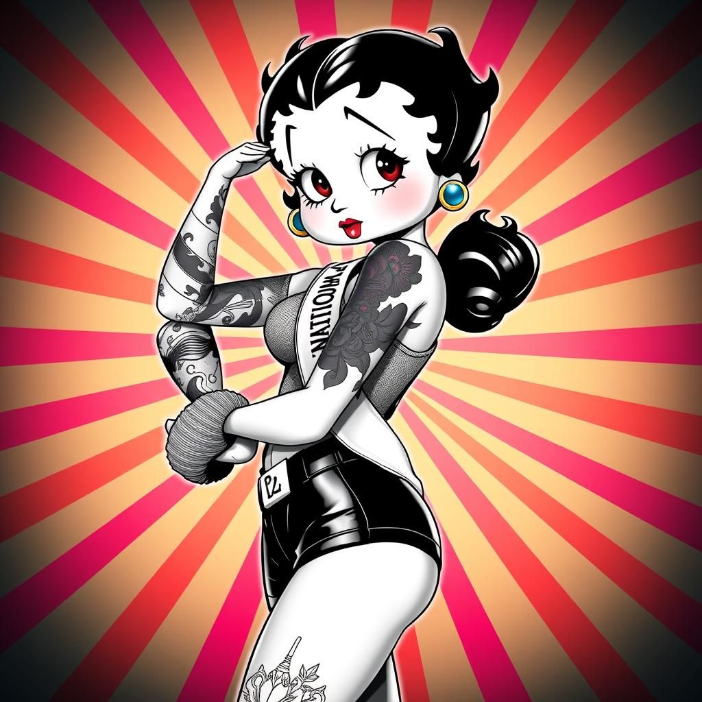 Betty Boop Tattoo Queen: Black and White Sketch