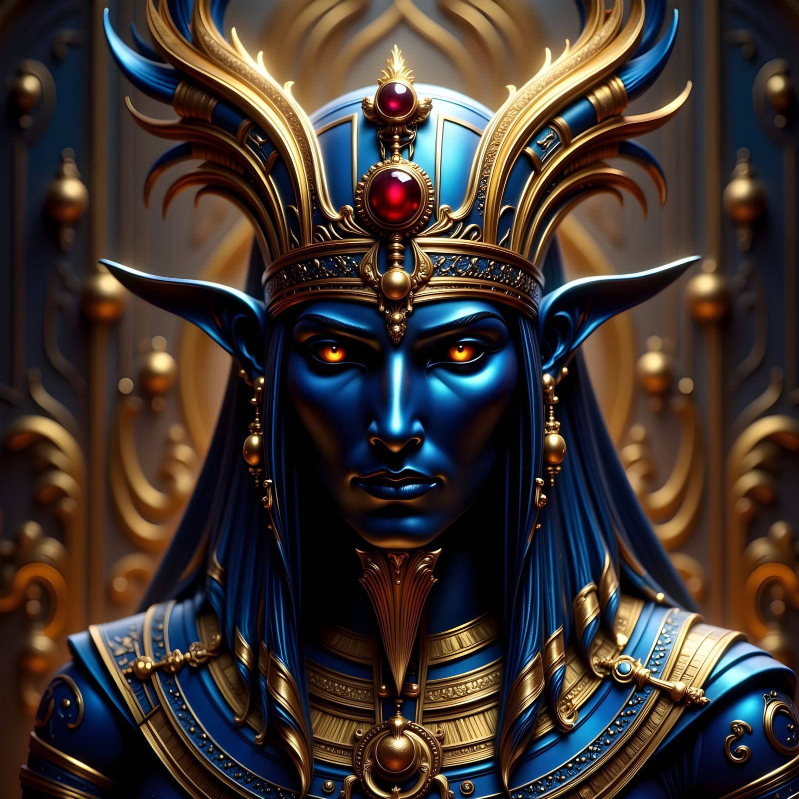 Osiris, Egyptian Deity, Regal Portrait in Ethereal Style