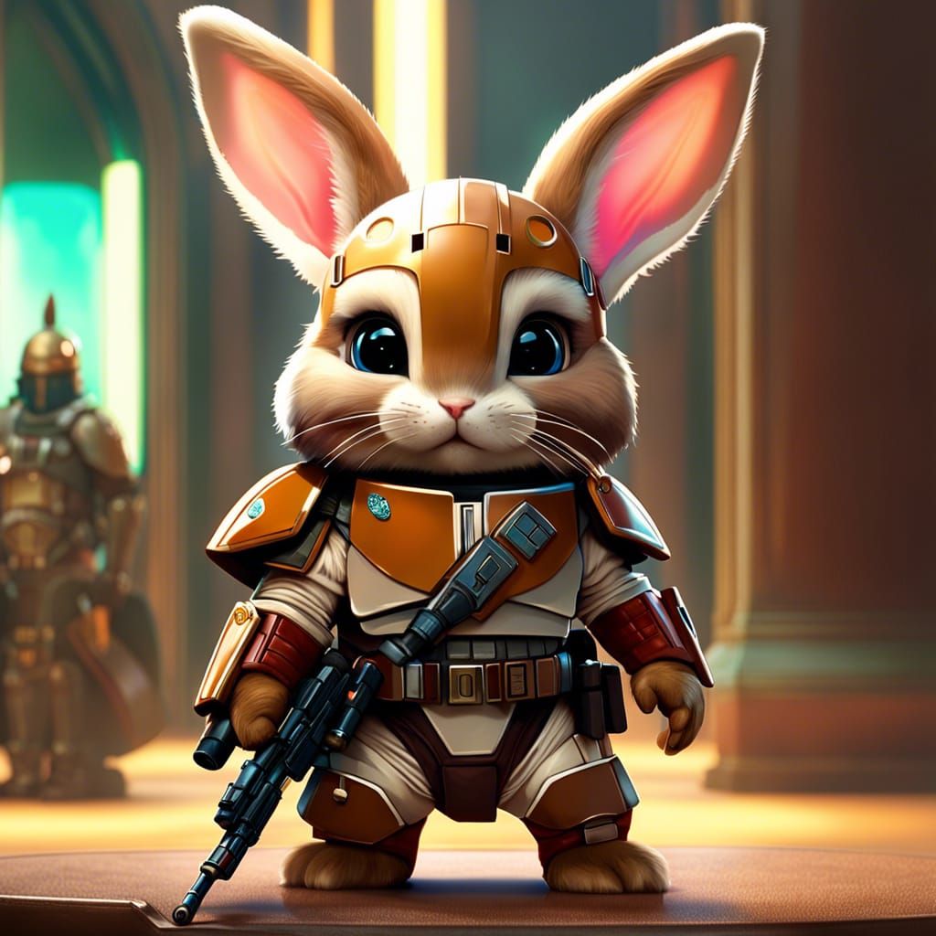 Chibi Bunny Mandalorian in Detailed 3D Style