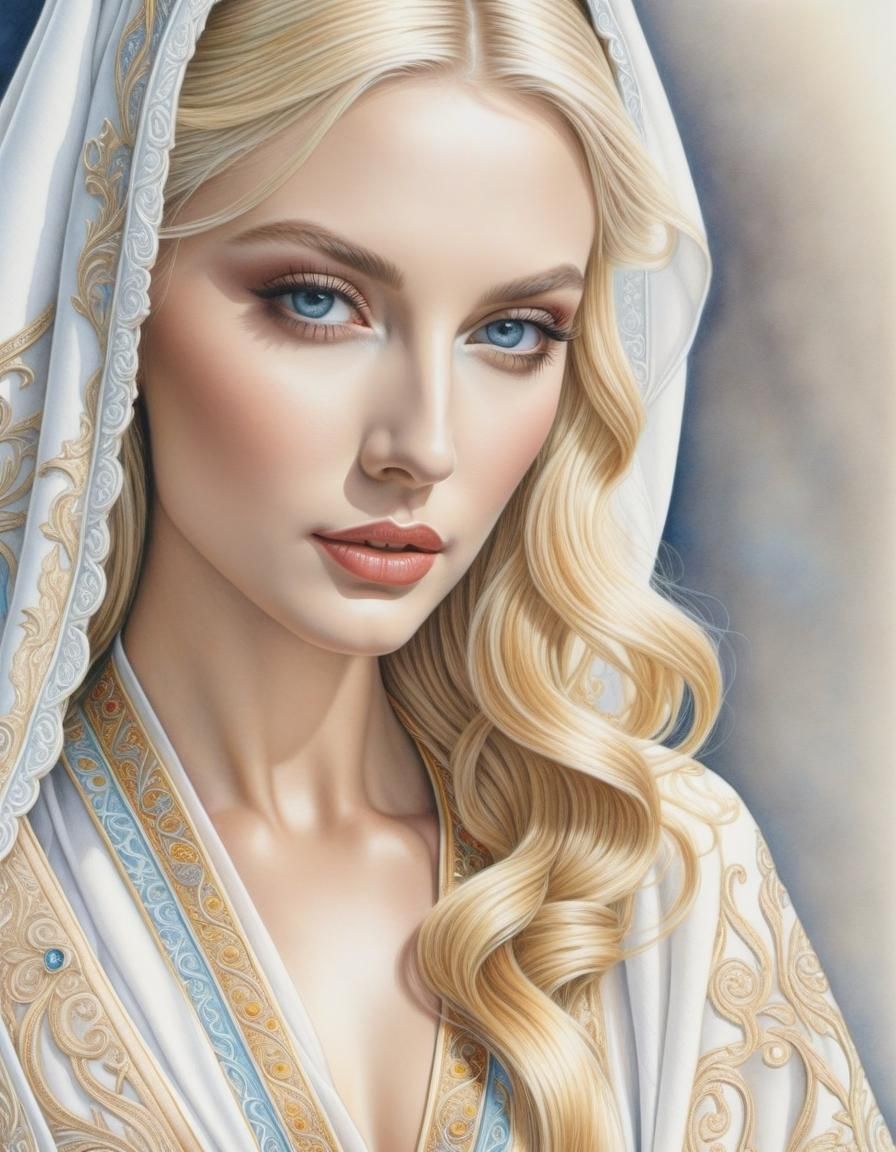 Blonde Woman in Magical Robes: Colored Pencil Art