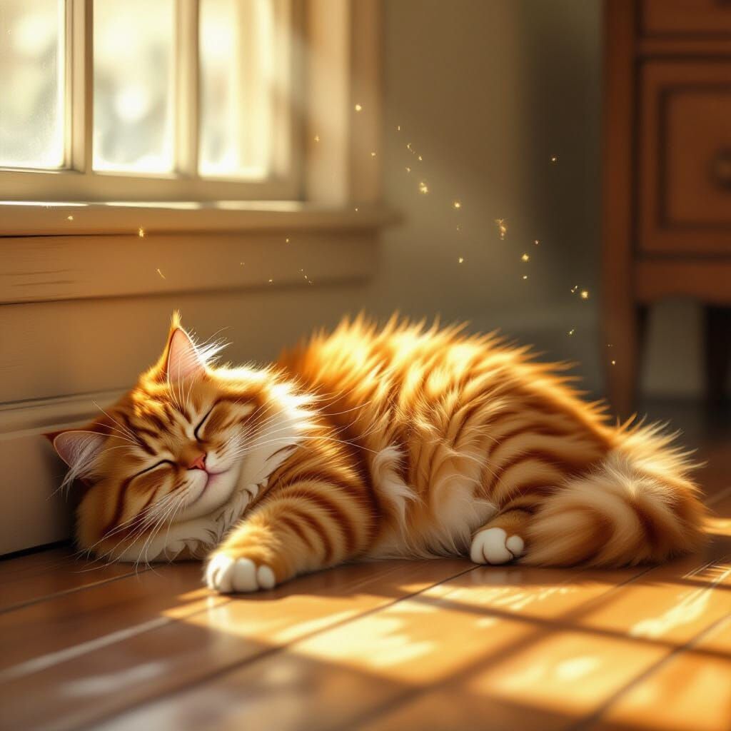 Cozy Orange Cat Relaxing on Sunlit Floor