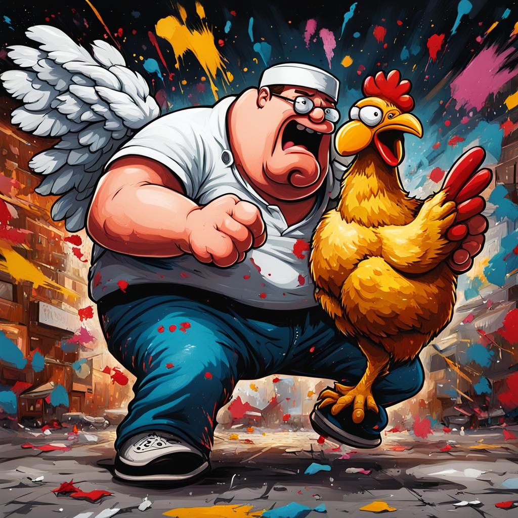 Peter Griffin vs Chicken: Graffiti-Style MMA Fight