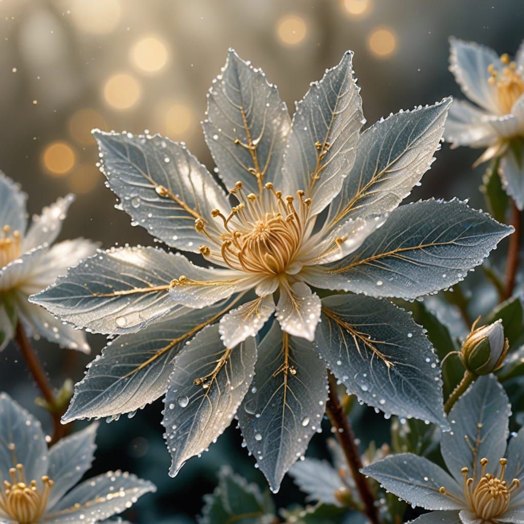 Crystalline Bloom with Golden Heart in Ethereal Light