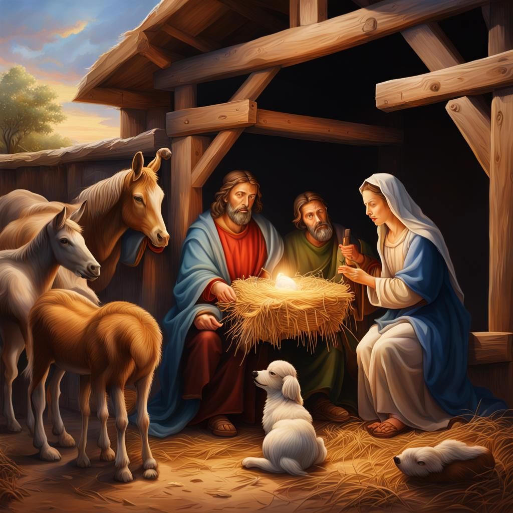 Nativity Scene with Holy Family and Animals