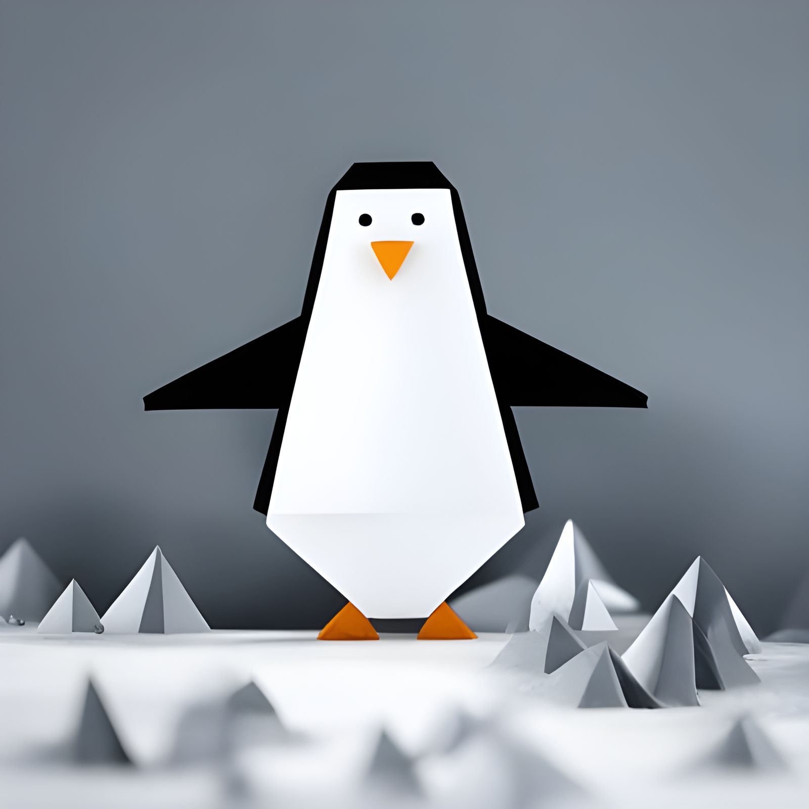 Origami Penguin on Snowy Mountain Papercraft