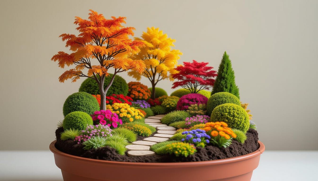 Miniature Autumn Garden Inside a Potted Plant