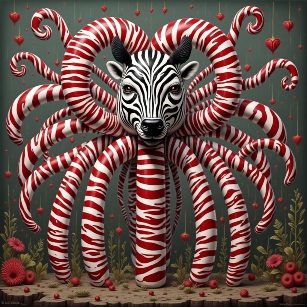 Vibrant Zebra Candy Cane in a Cyberpunk Style