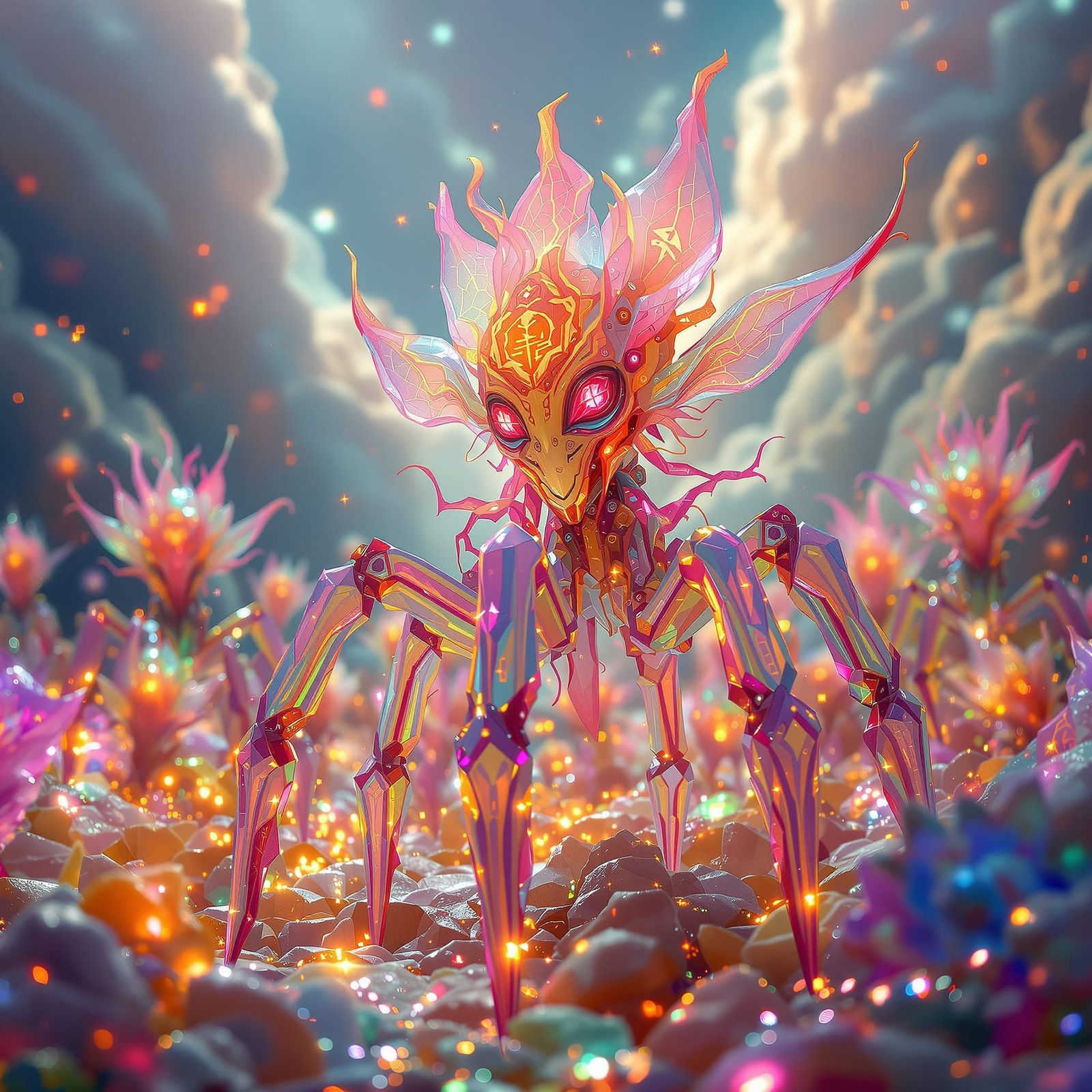 Alien Flower Beings in Psychedelic Glass Realm