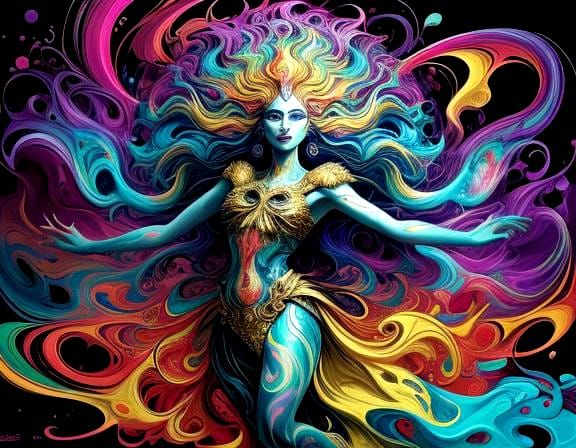 Iridescent Lion in Psychedelic Rainbow Landscape