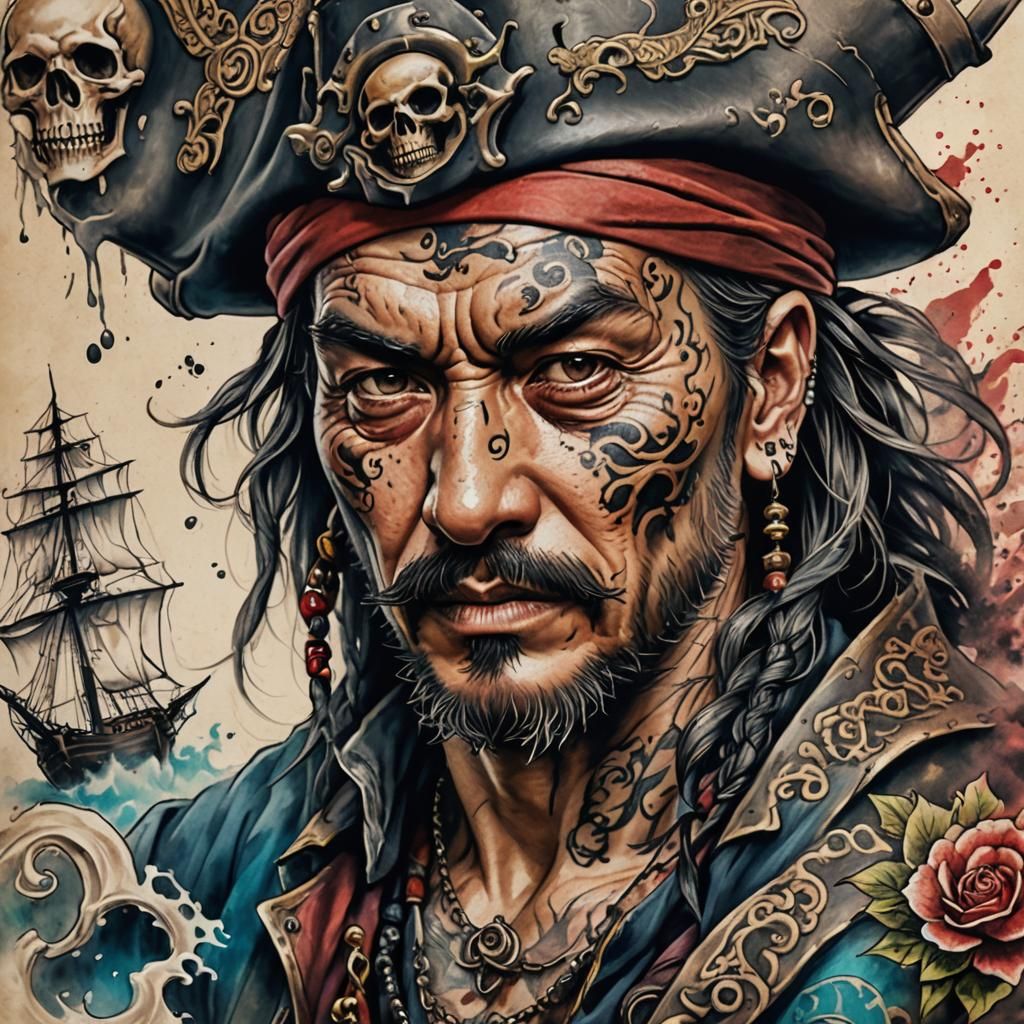 Primrose Tattoo in Pirate Style, China Ink