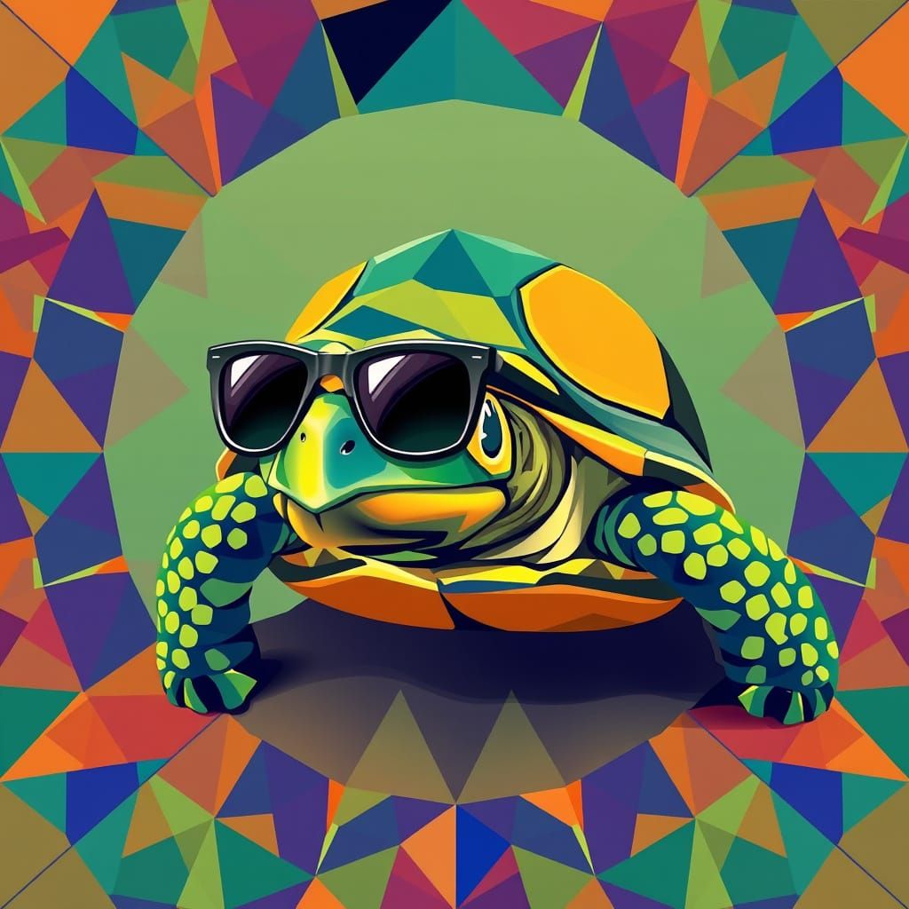 Geometric Turtle with Shades in Cubist Style