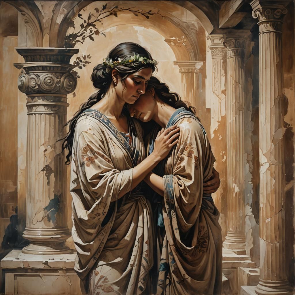 Emotive Goodbye in Ancient Greek Vase Style