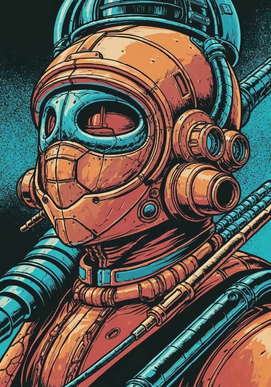 Woman Rides Rocket in Expressive Oil Painting Style