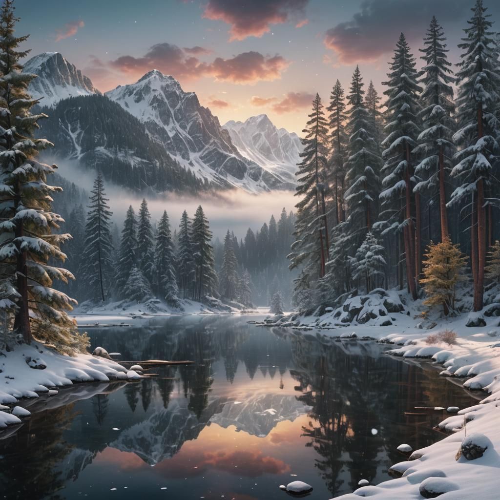 Crystal Lake Reflection: Hyper-Realistic Digital Matte Paint...