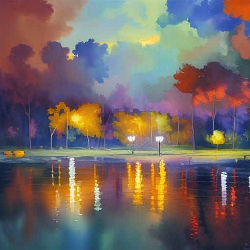 Yellow Balloon in Rainy Gouache Impressionism