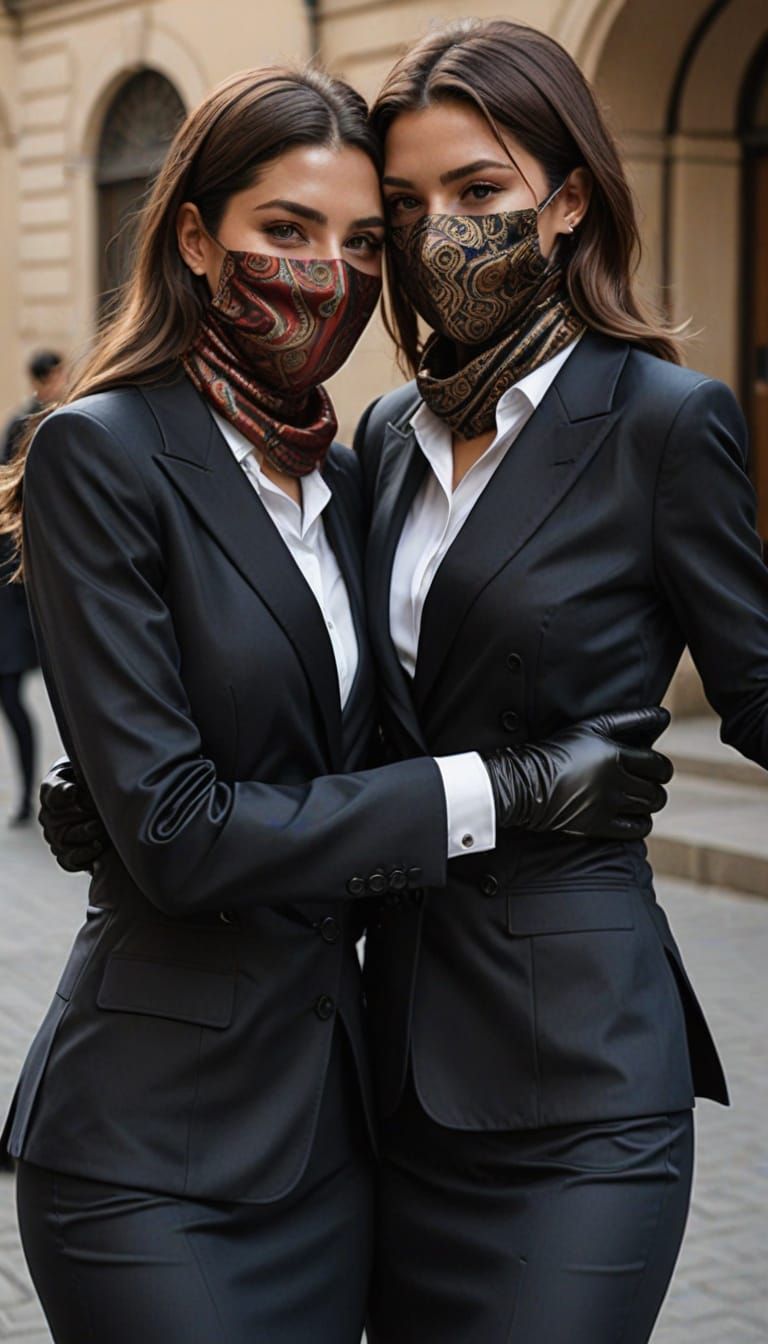 Elegant Women in Silk Business Attire Embracing in a Modern ...