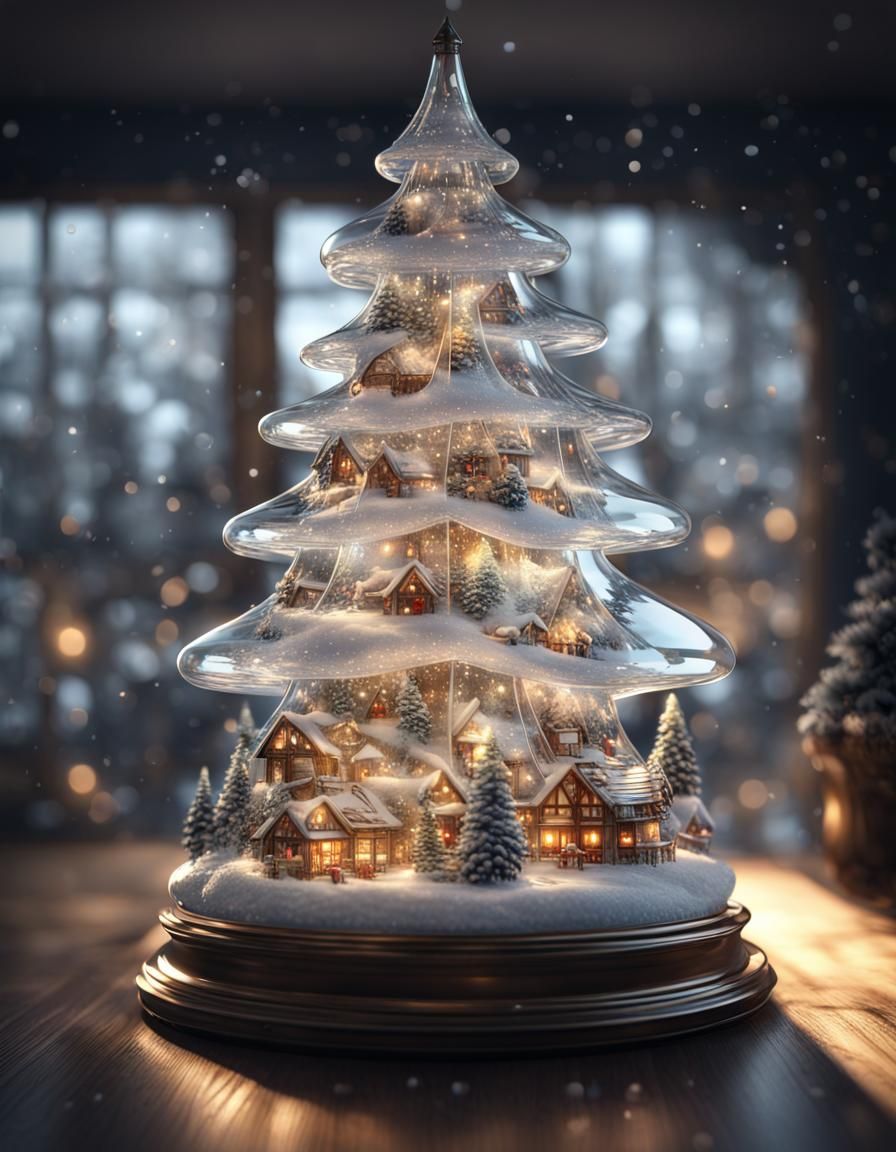 Blown Glass Christmas Village in Anime Style