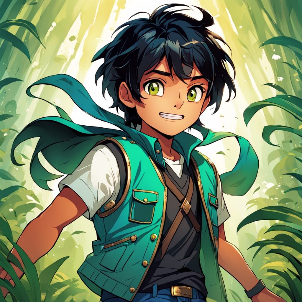 Happy Boy in a Vibrant Outdoor Setting, Donghua Style