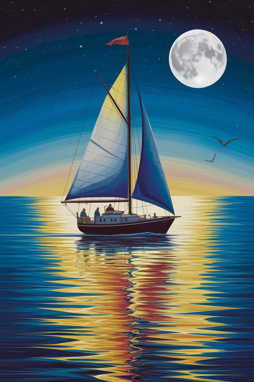 Surreal Sailboat in Moonlit Seascape
